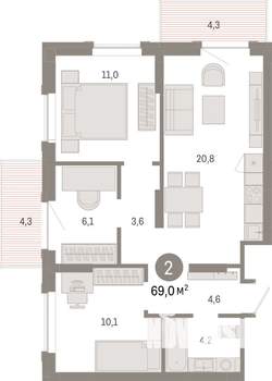 3-к квартира, вторичка, 69м2, 8/17 этаж
