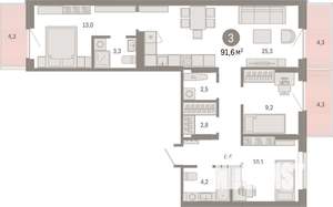 3-к квартира, вторичка, 92м2, 3/17 этаж