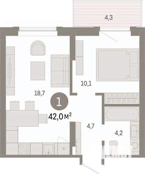 1-к квартира, вторичка, 42м2, 8/17 этаж