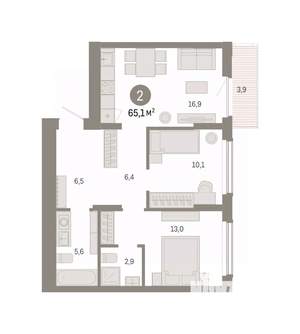 2-к квартира, вторичка, 65м2, 6/16 этаж