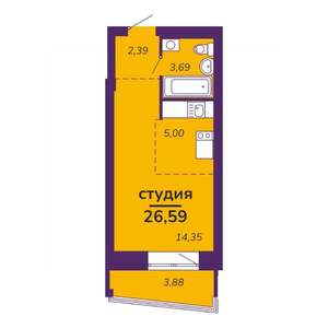 Студия квартира, вторичка, 27м2, 6/9 этаж