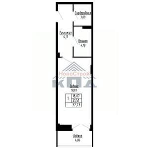 1-к квартира, строящийся дом, 33м2, 8/16 этаж
