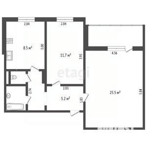 2-к квартира, вторичка, 60м2, 9/10 этаж