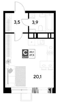 Студия квартира, вторичка, 28м2, 10/21 этаж
