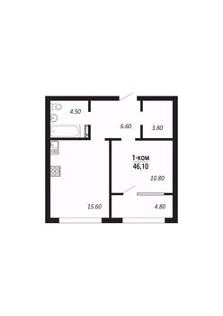 1-к квартира, вторичка, 46м2, 5/16 этаж