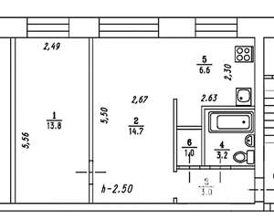 2-к квартира, вторичка, 42м2, 1/5 этаж