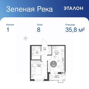 1-к квартира, вторичка, 36м2, 8/9 этаж