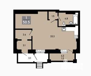 1-к квартира, строящийся дом, 49м2, 1/18 этаж