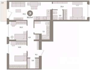 3-к квартира, вторичка, 92м2, 3/16 этаж