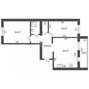 3-к квартира, вторичка, 63м2, 3/9 этаж