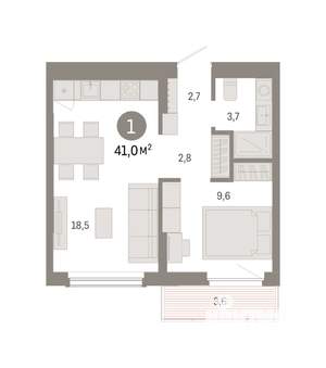 1-к квартира, вторичка, 41м2, 3/16 этаж