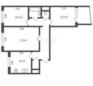 3-к квартира, вторичка, 64м2, 1/9 этаж