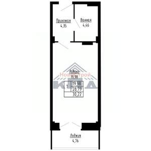 1-к квартира, строящийся дом, 30м2, 7/16 этаж