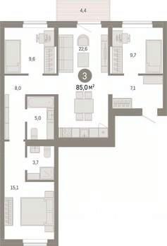3-к квартира, вторичка, 85м2, 5/7 этаж