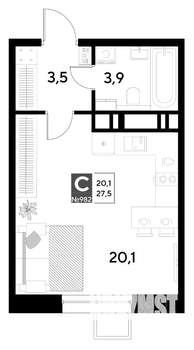 Студия квартира, строящийся дом, 28м2, 15/21 этаж