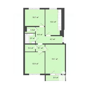 3-к квартира, строящийся дом, 76м2, 4/10 этаж