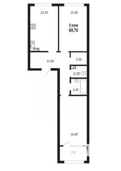 2-к квартира, вторичка, 70м2, 6/14 этаж