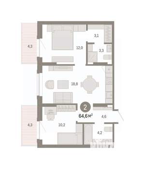 2-к квартира, вторичка, 65м2, 8/9 этаж