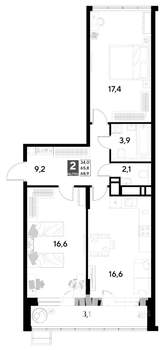 2-к квартира, строящийся дом, 69м2, 20/21 этаж