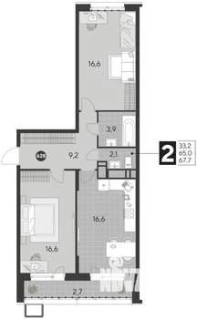 2-к квартира, строящийся дом, 68м2, 5/21 этаж