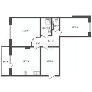 2-к квартира, вторичка, 61м2, 5/5 этаж