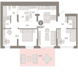 2-к квартира, вторичка, 102м2, 1/9 этаж