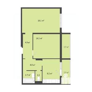2-к квартира, строящийся дом, 56м2, 6/10 этаж
