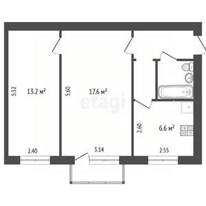 2-к квартира, вторичка, 45м2, 5/5 этаж