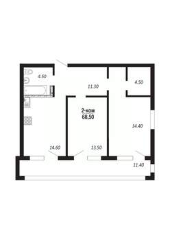2-к квартира, строящийся дом, 69м2, 9/16 этаж