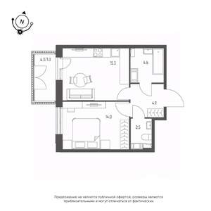 1-к квартира, вторичка, 43м2, 5/7 этаж