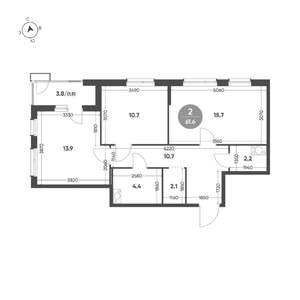 2-к квартира, вторичка, 62м2, 6/15 этаж