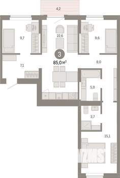 3-к квартира, вторичка, 85м2, 6/17 этаж