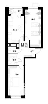 2-к квартира, вторичка, 64м2, 6/21 этаж
