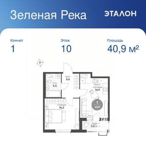 1-к квартира, вторичка, 41м2, 10/10 этаж