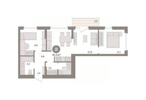 2-к квартира, вторичка, 62м2, 7/8 этаж