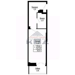 1-к квартира, строящийся дом, 34м2, 4/16 этаж