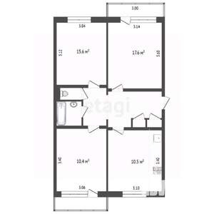 3-к квартира, вторичка, 69м2, 2/5 этаж