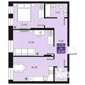 2-к квартира, вторичка, 66м2, 4/9 этаж