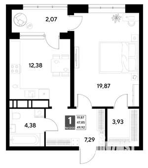 1-к квартира, вторичка, 50м2, 13/21 этаж