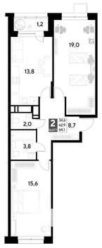 2-к квартира, строящийся дом, 64м2, 17/21 этаж