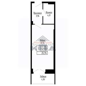 1-к квартира, строящийся дом, 27м2, 6/16 этаж