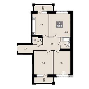 3-к квартира, строящийся дом, 85м2, 12/18 этаж