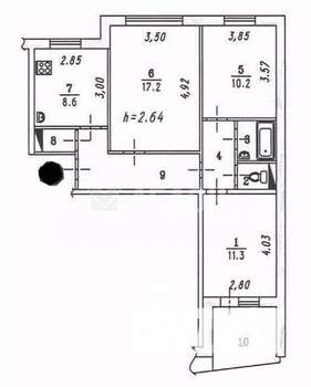 3-к квартира, вторичка, 64м2, 9/9 этаж