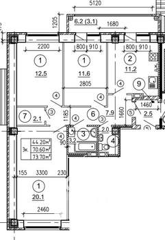 3-к квартира, вторичка, 74м2, 5/8 этаж
