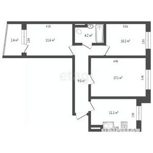 3-к квартира, вторичка, 68м2, 1/9 этаж