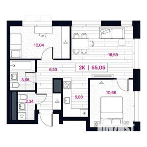 2-к квартира, вторичка, 55м2, 6/15 этаж