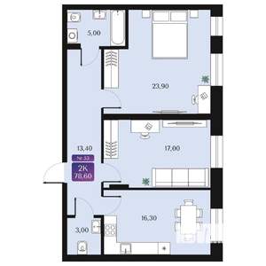 2-к квартира, строящийся дом, 79м2, 2/9 этаж
