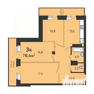 3-к квартира, строящийся дом, 74м2, 1/16 этаж