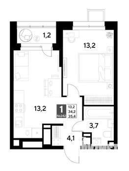 1-к квартира, строящийся дом, 35м2, 20/21 этаж