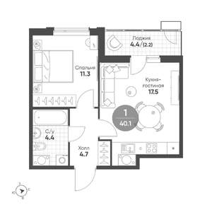 1-к квартира, вторичка, 40м2, 9/10 этаж